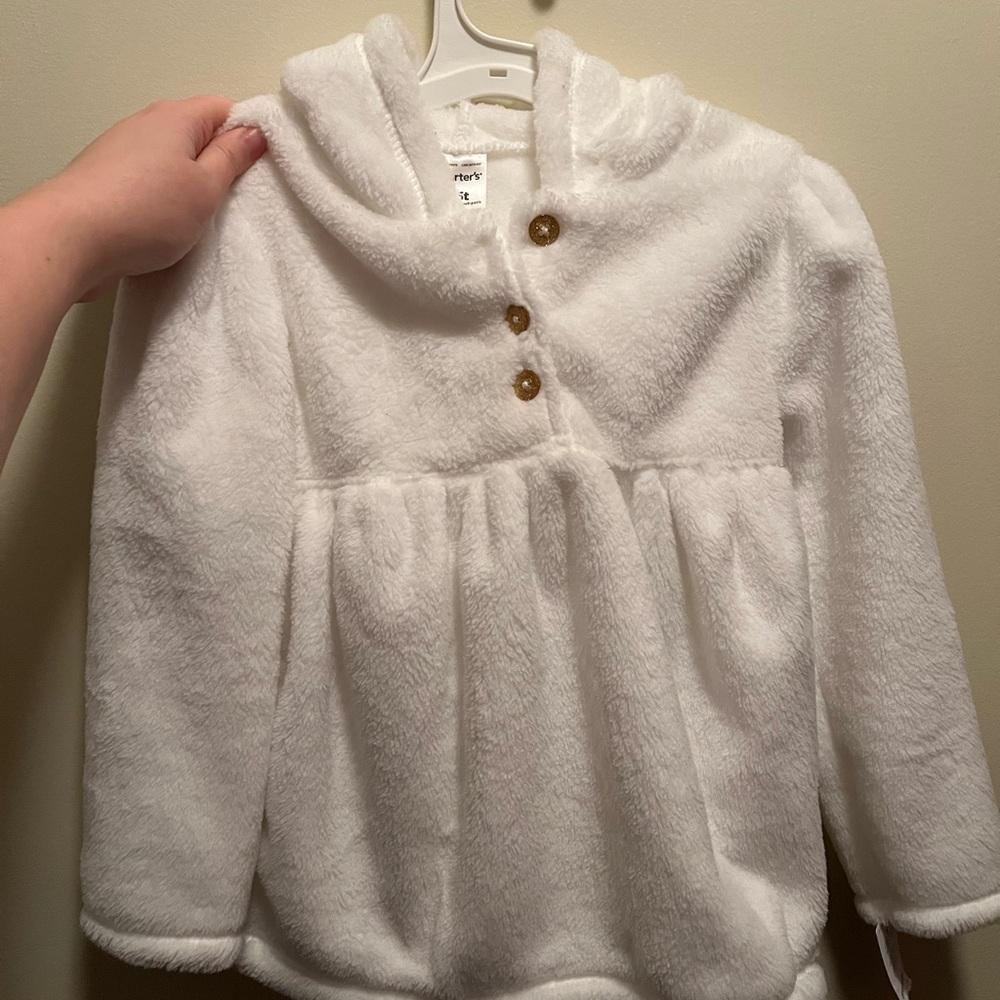 Furry White Button-Up Hoodie